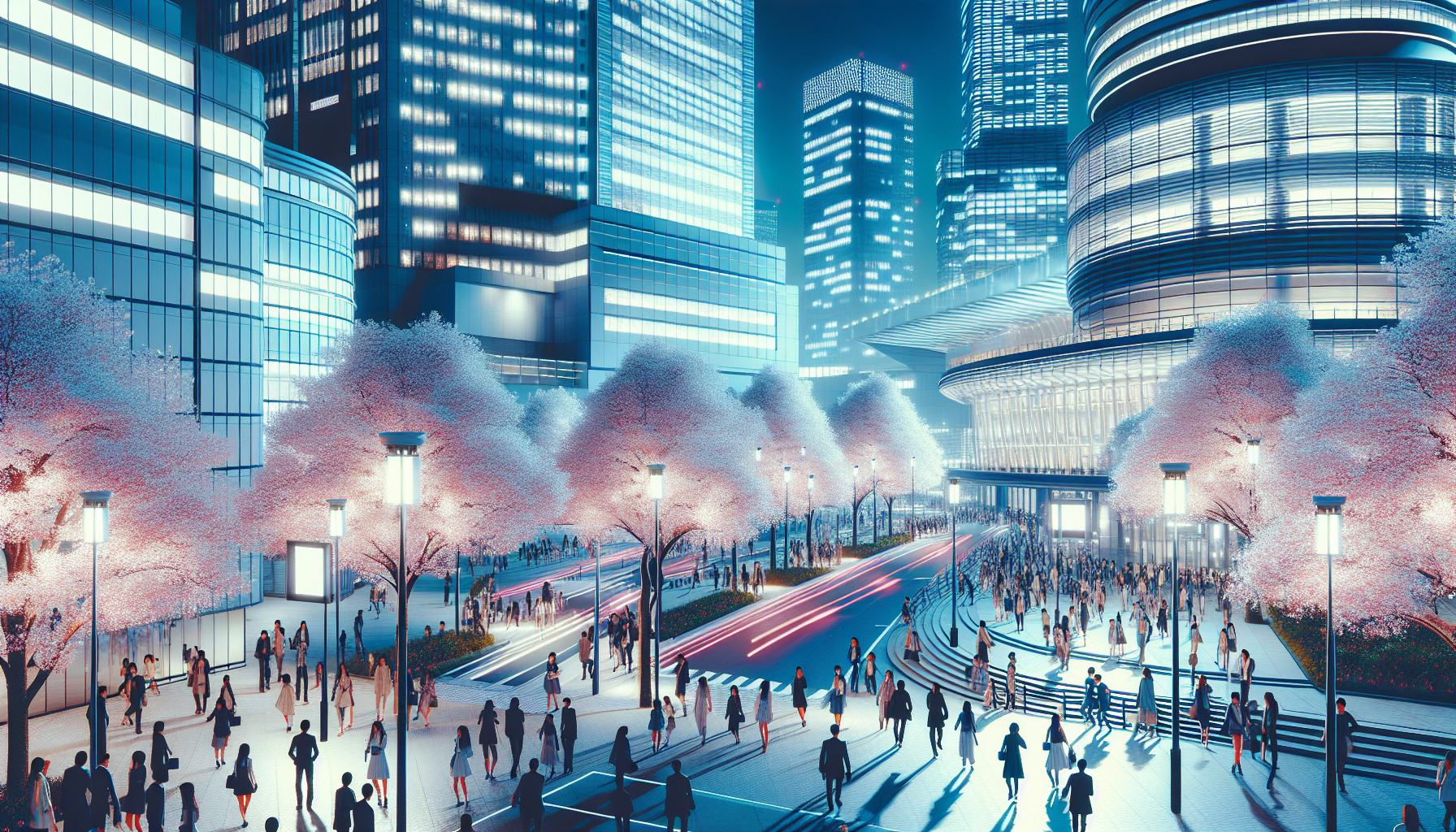 【有明】シンボルプロムナードの夜桜が満開！光の演出も開始